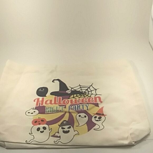 Halloween Bag Tote Treat Zipper Canvas Party Ghosts Large Colorful 16X13 NEW - Picture 4 of 6